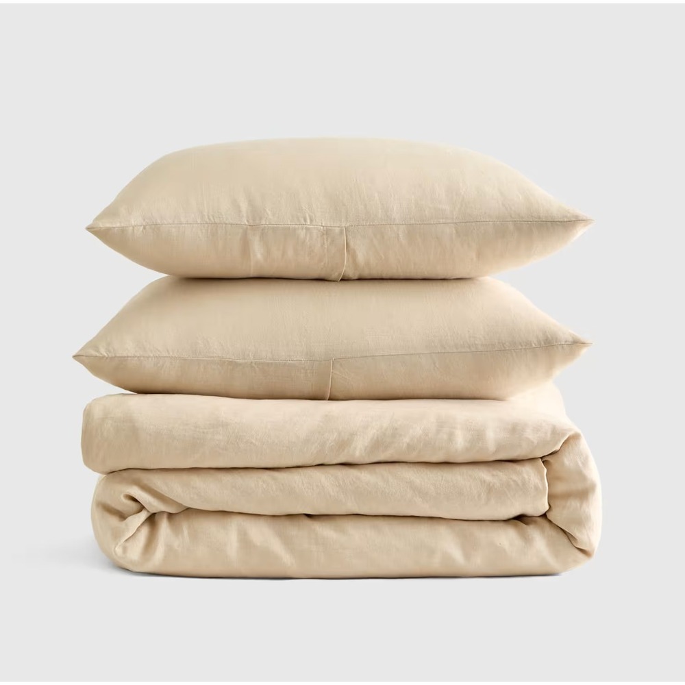Quince European Linen Duvet Cover Set Full/Queen Size Oat (Cover + Shams)